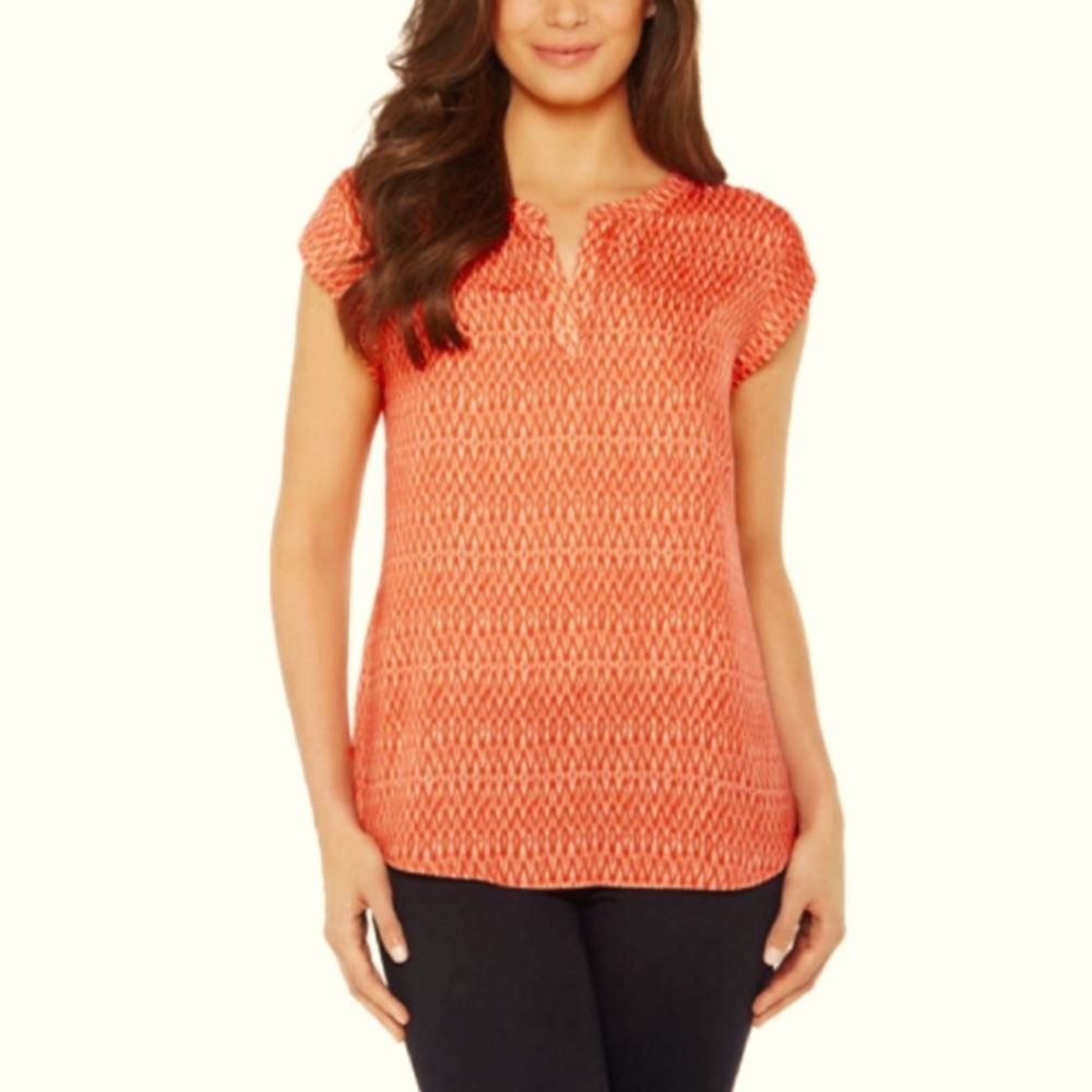 Hilary Radley Women's Lightweight Short Sleeve Blouse Top Shirt, XXL, Poppy